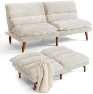 Convertible Futon Sofa Bed Futon Couch with Adjustable Back Upholstered Sleeper Sofa Bed for Living Room Furniture (Corduroy, White) Convertible Futon Sofa Bed Futon Couch with Adjustable Back Upholstered Sleeper Sofa Bed for Living Room Furniture (Corduroy, White)