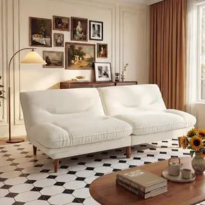 Adjustable Futon Sofa Bed, 66 Loveseat with Adjustable Armrest & Backrest, Modern Convertible Futon Couch for Small Space, Studio, Apartment, Guest Room (Corduroy, White) Adjustable Futon Sofa Bed, 66 Loveseat with Adjustable Armrest & Backrest, Modern Convertible Futon Couch for Small Space, Studio, Apartment, Guest Room (Corduroy, White)