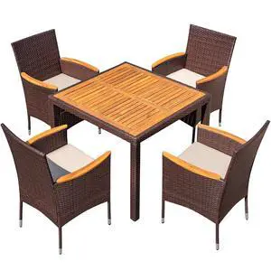 5 PCS Patio Table and Chairs Sets Small Outdoor Dining Set for 4 (Brown) 5 PCS Patio Table and Chairs Sets Small Outdoor Dining Set for 4 (Brown)