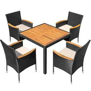 5 PCS Patio Table and Chairs Sets Small Outdoor Dining Set for 4 (Black) 5 PCS Patio Table and Chairs Sets Small Outdoor Dining Set for 4 (Black)
