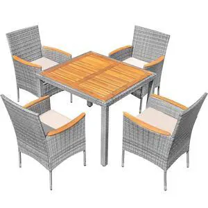 5 PCS Patio Table and Chairs Sets Small Outdoor Dining Set for 4 (Gray) 5 PCS Patio Table and Chairs Sets Small Outdoor Dining Set for 4 (Gray)