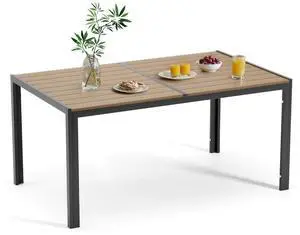 Dining Table Wood Tabletop Dining Table for 6 Rectangular Kitchen Table with Metal Legs for Living Room, Dining Room, 59 * 35.4 * 28.3 inch Dining Table Wood Tabletop Dining Table for 6 Rectangular Kitchen Table with Metal Legs for Living Room, Dining Room, 59 * 35.4 * 28.3 inch