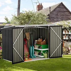5.8 x 3.3 FT Storage Shed Outdoor Metal Trash Can Shed with Hydraulic Gas Rod Lockable Garden Tool Shed for Backyard, Lawn, Roadside 5.8 x 3.3 FT Storage Shed Outdoor Metal Trash Can Shed with Hydraulic Gas Rod Lockable Garden Tool Shed for Backyard, Lawn, Roadside