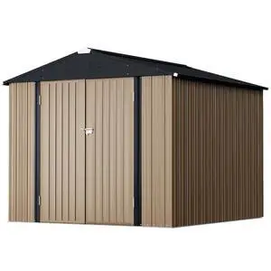 8 x 6 FT Shed Outdoor Storage Shed Metal Garden Shed with Lockable Door Outside Waterproof Tool Shed for Backyard, Patio, Lawn (Brown) 8 x 6 FT Shed Outdoor Storage Shed Metal Garden Shed with Lockable Door Outside Waterproof Tool Shed for Backyard, Patio, Lawn (Brown)