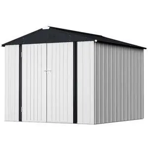8 x 6 FT Shed Outdoor Storage Shed Metal Garden Shed with Lockable Door Outside Waterproof Tool Shed for Backyard, Patio, Lawn (White) 8 x 6 FT Shed Outdoor Storage Shed Metal Garden Shed with Lockable Door Outside Waterproof Tool Shed for Backyard, Patio, Lawn (White)