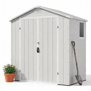 6 x 4 FT Resin Shed with Floor, Outdoor Plastic Storage Sheds with Windows, Waterproof Utility Tool Garden Shed with Lockable Door for Backyard Patio Lawn, Light Gray 6 x 4 FT Resin Shed with Floor, Outdoor Plastic Storage Sheds with Windows, Waterproof Utility Tool Garden Shed with Lockable Door for Backyard Patio Lawn, Light Gray