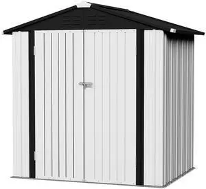 6x4 FT Storage Shed Waterproof Metal Garden Shed with Lockable Door Utility Tool Shed Outdoor Storage for Backyard, Patio and Lawn, White 6x4 FT Storage Shed Waterproof Metal Garden Shed with Lockable Door Utility Tool Shed Outdoor Storage for Backyard, Patio and Lawn, White