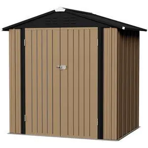 6x4 FT Storage Shed Waterproof Metal Garden Shed with Lockable Door Utility Tool Shed Outdoor Storage for Backyard, Patio and Lawn, Brown 6x4 FT Storage Shed Waterproof Metal Garden Shed with Lockable Door Utility Tool Shed Outdoor Storage for Backyard, Patio and Lawn, Brown