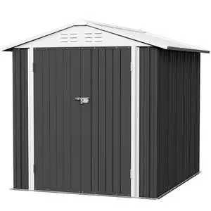 6x8 FT Storage Shed Waterproof Metal Garden Shed with Lockable Door Utility Tool Shed Outdoor Storage for Backyard, Patio and Lawn, Grey 6x8 FT Storage Shed Waterproof Metal Garden Shed with Lockable Door Utility Tool Shed Outdoor Storage for Backyard, Patio and Lawn, Grey