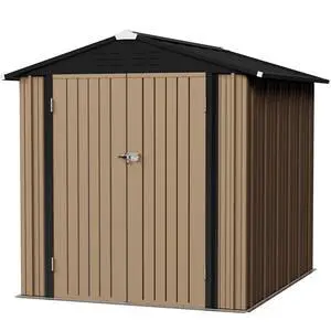 6x8 FT Storage Shed Waterproof Metal Garden Shed with Lockable Door Utility Tool Shed Outdoor Storage for Backyard, Patio and Lawn, Brown 6x8 FT Storage Shed Waterproof Metal Garden Shed with Lockable Door Utility Tool Shed Outdoor Storage for Backyard, Patio and Lawn, Brown