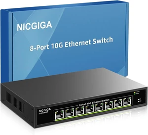 8 Port 10G Ethernet Switch Unmanaged,with 8X 10Gb Base-T Ports, NICGIGA 10Gbps Network Switch Easy for 10G NAS,PC,WiFi7 Router,10G Adapter/NIC. Desktop or 19-inch Rack Mount, Plug and Play. 8 Port 10G Ethernet Switch Unmanaged,with 8X 10Gb Base-T Ports, NICGIGA 10Gbps Network Switch Easy for 10G NAS,PC,WiFi7 Router,10G Adapter/NIC. Desktop or 19-inch Rack Mount, Plug and Play.