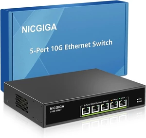 5 Port 10G Ethernet Switch Unmanaged,with 5X 10Gb Base-T RJ45 Ports, NICGIGA 10Gbps Network Switch Easy for 10G NAS,PC,WiFi7 Router,10G Adapter/NIC. Desktop or 19-inch Rack Mount, Plug and Play. 5 Port 10G Ethernet Switch Unmanaged,with 5X 10Gb Base-T RJ45 Ports, NICGIGA 10Gbps Network Switch Easy for 10G NAS,PC,WiFi7 Router,10G Adapter/NIC. Desktop or 19-inch Rack Mount, Plug and Play.