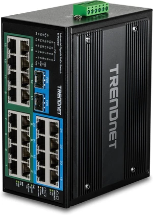 26-Port Hardened Industrial Gigabit PoE+ DIN-Rail Switch,TI-PG262,16 x Gigabit PoE+ Ports, 8 x Gigabit RJ-45 Ports, 2 x SFP Ports, IP30, Lifetime Protection, Black 26-Port Hardened Industrial Gigabit PoE+ DIN-Rail Switch,TI-PG262,16 x Gigabit PoE+ Ports, 8 x Gigabit RJ-45 Ports, 2 x SFP Ports, IP30, Lifetime Protection, Black