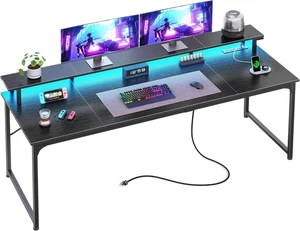 63 inch Gaming Desk, LED & Power Outlets, Monitor Stand, Black,Sturdy PC Desk for Home Office, Study & Work, LED Lights, 4 AC Outlets & USB-C Charging Station 63 inch Gaming Desk, LED & Power Outlets, Monitor Stand, Black,Sturdy PC Desk for Home Office, Study & Work, LED Lights, 4 AC Outlets & USB-C Charging Station