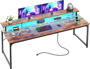 63 inch Gaming Desk, LED & Outlets, Monitor Stand, Rustic Brown,Sturdy PC Desk for Home Office, Study & Work, LED Lights, 4 AC Outlets & USB-C Charging Station 63 inch Gaming Desk, LED & Outlets, Monitor Stand, Rustic Brown,Sturdy PC Desk for Home Office, Study & Work, LED Lights, 4 AC Outlets & USB-C Charging Station