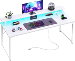 55 inch Gaming Desk, LED & Power Outlets, Monitor Stand, White,Sturdy PC Desk for Home Office, Study & Work, LED Lights, 4 AC Outlets & USB-C Charging Station 55 inch Gaming Desk, LED & Power Outlets, Monitor Stand, White,Sturdy PC Desk for Home Office, Study & Work, LED Lights, 4 AC Outlets & USB-C Charging Station