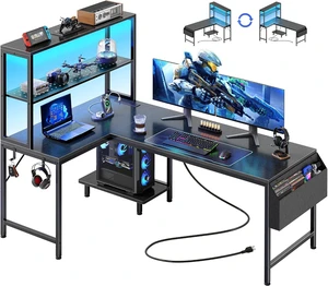 L Shaped Gaming Desk with LED Lights & Power Outlets,Reversible Computer Desk with Storage Shelves & Bag, Large Corner Home Office Desk with Pegboard for Work from Home, Black L Shaped Gaming Desk with LED Lights & Power Outlets,Reversible Computer Desk with Storage Shelves & Bag, Large Corner Home Office Desk with Pegboard for Work from Home, Black