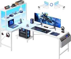 L Shaped Gaming Desk with LED Lights & Power Outlets,Reversible Computer Desk with Storage Shelves & Bag, Large Corner Home Office Desk with Pegboard for Work from Home, White L Shaped Gaming Desk with LED Lights & Power Outlets,Reversible Computer Desk with Storage Shelves & Bag, Large Corner Home Office Desk with Pegboard for Work from Home, White