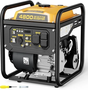 4800W Open Frame Gas Inverter Generator for Home Use, RV Ready,223cc 4-stroke OHV engine, 30A RV outlet, 2-gal tank, up to 9h at 25% load, less than 3% THD for home backup and camping. 4800W Open Frame Gas Inverter Generator for Home Use, RV Ready,223cc 4-stroke OHV engine, 30A RV outlet, 2-gal tank, up to 9h at 25% load, less than 3% THD for home backup and camping.