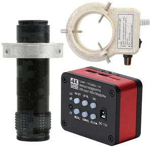 4K UHD FHD 60FPS Microscope Camera Industrial Electronic Video Digital Microscope & 120X C-Mount Lens Whit 56-LED Adjustable Ring Light - Red 4K UHD FHD 60FPS Microscope Camera Industrial Electronic Video Digital Microscope & 120X C-Mount Lens Whit 56-LED Adjustable Ring Light - Red