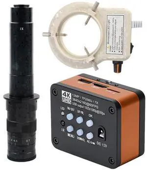 4K UHD FHD 60FPS Microscope Camera Industrial Electronic Video Digital Microscope & 300X C-Mount Lens Whit 56-LED Adjustable Ring Light - Orange 4K UHD FHD 60FPS Microscope Camera Industrial Electronic Video Digital Microscope & 300X C-Mount Lens Whit 56-LED Adjustable Ring Light - Orange