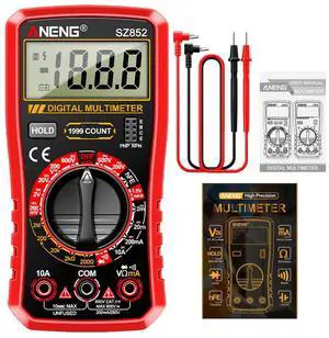 SZ852 Digital Multimeter 1999 Counts 600V AC DC Voltage Current Resistance Tester hFE Transistor Diode Test Withe Box - Red SZ852 Digital Multimeter 1999 Counts 600V AC DC Voltage Current Resistance Tester hFE Transistor Diode Test Withe Box - Red