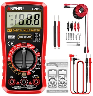 SZ852 Digital Multimeter 1999 Counts 600V AC DC Voltage Current Resistance Tester hFE Transistor Diode Test & Combination Line - Red SZ852 Digital Multimeter 1999 Counts 600V AC DC Voltage Current Resistance Tester hFE Transistor Diode Test & Combination Line - Red