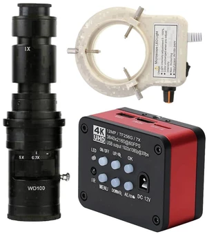 4K UHD FHD 60FPS Microscope Camera Industrial Electronic Video Digital Microscope & 500X C-Mount Lens Whit 56-LED Adjustable Ring Light - Red 4K UHD FHD 60FPS Microscope Camera Industrial Electronic Video Digital Microscope & 500X C-Mount Lens Whit 56-LED Adjustable Ring Light - Red