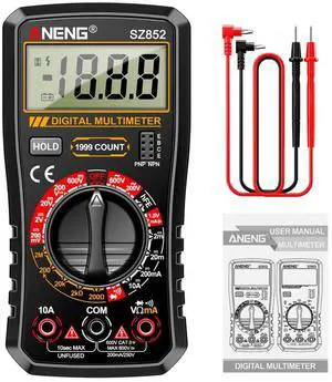 SZ852 Digital Multimeter 1999 Counts 600V AC DC Voltage Current Resistance Tester hFE Transistor Diode Test - Black SZ852 Digital Multimeter 1999 Counts 600V AC DC Voltage Current Resistance Tester hFE Transistor Diode Test - Black