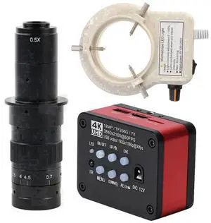 4K UHD FHD 60FPS Microscope Camera Industrial Electronic Video Digital Microscope & 180X C-Mount Lens Whit 56-LED Adjustable Ring Light - Red 4K UHD FHD 60FPS Microscope Camera Industrial Electronic Video Digital Microscope & 180X C-Mount Lens Whit 56-LED Adjustable Ring Light - Red