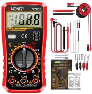 SZ853 Digital Multimeter Voltmeter 1999 Counts AC DC Voltage Current Resistance Temperature Tester with Buzzer Diode Test & Combination Line Withe Box - Red SZ853 Digital Multimeter Voltmeter 1999 Counts AC DC Voltage Current Resistance Temperature Tester with Buzzer Diode Test & Combination Line Withe Box - Red