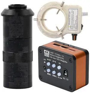 4K UHD FHD 60FPS Microscope Camera Industrial Electronic Video Digital Microscope & 100X C-Mount Lens Whit 56-LED Adjustable Ring Light - Orange 4K UHD FHD 60FPS Microscope Camera Industrial Electronic Video Digital Microscope & 100X C-Mount Lens Whit 56-LED Adjustable Ring Light - Orange