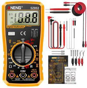 SZ853 Digital Multimeter Voltmeter 1999 Counts AC DC Voltage Current Resistance Temperature Tester with Buzzer Diode Test & Combination Line Withe Box - Orange SZ853 Digital Multimeter Voltmeter 1999 Counts AC DC Voltage Current Resistance Temperature Tester with Buzzer Diode Test & Combination Line Withe Box - Orange