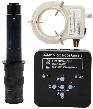 2025 34MP 2K 1080P 60FPS HDMI USB Industrial Digital Video Microscope Camera & 300X C-Mount Lens With 56-LED Adjustable Ring Light - Black 2025 34MP 2K 1080P 60FPS HDMI USB Industrial Digital Video Microscope Camera & 300X C-Mount Lens With 56-LED Adjustable Ring Light - Black