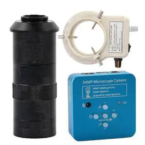 2025 34MP 2K 1080P 60FPS HDMI USB Industrial Digital Video Microscope Camera & 100X C-Mount Lens With 56-LED Adjustable Ring Light - Blue 2025 34MP 2K 1080P 60FPS HDMI USB Industrial Digital Video Microscope Camera & 100X C-Mount Lens With 56-LED Adjustable Ring Light - Blue