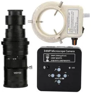 2025 34MP 2K 1080P 60FPS HDMI USB Industrial Digital Video Microscope Camera & 200X C-Mount Lens With 56-LED Adjustable Ring Light - Black 2025 34MP 2K 1080P 60FPS HDMI USB Industrial Digital Video Microscope Camera & 200X C-Mount Lens With 56-LED Adjustable Ring Light - Black