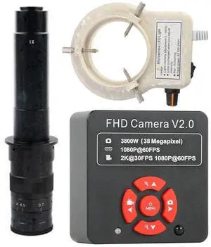38MP 2K 1080P 60FPS Industry Video HDMI USB Microscope Camera & 300X C-Mount Lens With 56-LED Adjustable Ring Light 38MP 2K 1080P 60FPS Industry Video HDMI USB Microscope Camera & 300X C-Mount Lens With 56-LED Adjustable Ring Light