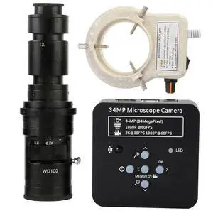 2025 34MP 2K 1080P 60FPS HDMI USB Industrial Digital Video Microscope Camera & 500X C-Mount Lens With 56-LED Adjustable Ring Light - Black 2025 34MP 2K 1080P 60FPS HDMI USB Industrial Digital Video Microscope Camera & 500X C-Mount Lens With 56-LED Adjustable Ring Light - Black