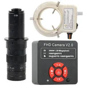 38MP 2K 1080P 60FPS Industry Video HDMI USB Microscope Camera & 180X C-Mount Lens With 56-LED Adjustable Ring Light 38MP 2K 1080P 60FPS Industry Video HDMI USB Microscope Camera & 180X C-Mount Lens With 56-LED Adjustable Ring Light