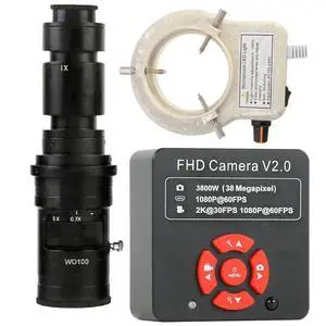 38MP 2K 1080P 60FPS Industry Video HDMI USB Microscope Camera & 500X C-Mount Lens With 56-LED Adjustable Ring Light 38MP 2K 1080P 60FPS Industry Video HDMI USB Microscope Camera & 500X C-Mount Lens With 56-LED Adjustable Ring Light