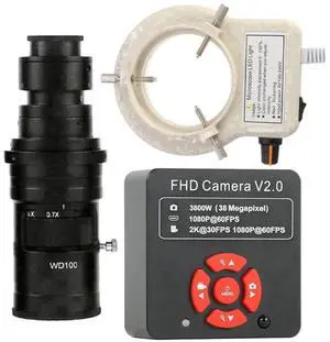 38MP 2K 1080P 60FPS Industry Video HDMI USB Microscope Camera & 200X C-Mount Lens With 56-LED Adjustable Ring Light 38MP 2K 1080P 60FPS Industry Video HDMI USB Microscope Camera & 200X C-Mount Lens With 56-LED Adjustable Ring Light