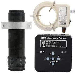 2025 34MP 2K 1080P 60FPS HDMI USB Industrial Digital Video Microscope Camera & 120X C-Mount Lens With 56-LED Adjustable Ring Light - Black 2025 34MP 2K 1080P 60FPS HDMI USB Industrial Digital Video Microscope Camera & 120X C-Mount Lens With 56-LED Adjustable Ring Light - Black