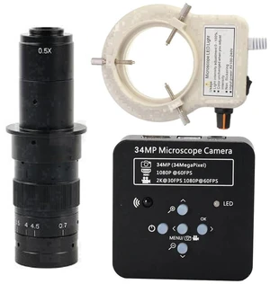 2025 34MP 2K 1080P 60FPS HDMI USB Industrial Digital Video Microscope Camera & 180X C-Mount Lens With 56-LED Adjustable Ring Light - Black 2025 34MP 2K 1080P 60FPS HDMI USB Industrial Digital Video Microscope Camera & 180X C-Mount Lens With 56-LED Adjustable Ring Light - Black