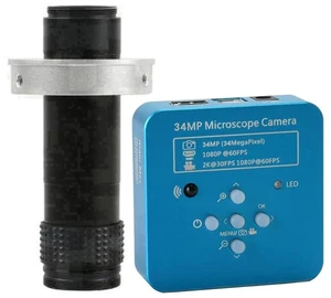 2025 34MP 2K 1080P 60FPS HDMI USB Industrial Digital Video Microscope Camera & 120X C-Mount Lens - Blue 2025 34MP 2K 1080P 60FPS HDMI USB Industrial Digital Video Microscope Camera & 120X C-Mount Lens - Blue