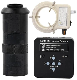 2025 34MP 2K 1080P 60FPS HDMI USB Industrial Digital Video Microscope Camera & 100X C-Mount Lens With 56-LED Adjustable Ring Light - Black 2025 34MP 2K 1080P 60FPS HDMI USB Industrial Digital Video Microscope Camera & 100X C-Mount Lens With 56-LED Adjustable Ring Light - Black