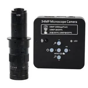 2025 34MP 2K 1080P 60FPS HDMI USB Industrial Digital Video Microscope Camera & 180X C-Mount Lens - Black 2025 34MP 2K 1080P 60FPS HDMI USB Industrial Digital Video Microscope Camera & 180X C-Mount Lens - Black