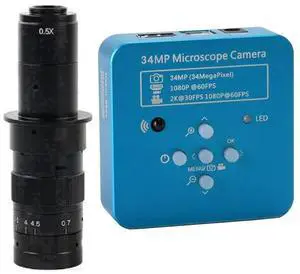 2025 34MP 2K 1080P 60FPS HDMI USB Industrial Digital Video Microscope Camera & 180X C-Mount Lens - Blue 2025 34MP 2K 1080P 60FPS HDMI USB Industrial Digital Video Microscope Camera & 180X C-Mount Lens - Blue