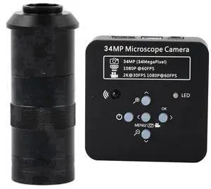 2025 34MP 2K 1080P 60FPS HDMI USB Industrial Digital Video Microscope Camera & 100X C-Mount Lens - Black 2025 34MP 2K 1080P 60FPS HDMI USB Industrial Digital Video Microscope Camera & 100X C-Mount Lens - Black