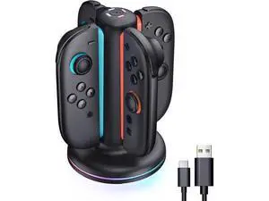 Charging Dock for Nintendo Switch, 2 Joy-Con Controllers - 4-in-1 Quick Charge Station, Magnetic and Weighted Dock, Bi-directional Design, LED Indicator and Overcharge Protection Charging Dock for Nintendo Switch, 2 Joy-Con Controllers - 4-in-1 Quick Charge Station, Magnetic and Weighted Dock, Bi-directional Design, LED Indicator and Overcharge Protection