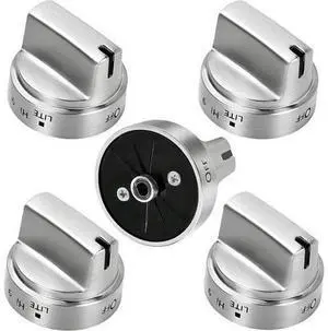 Stainless Steel WB03X24818 Gas Stove Knob Replacement for GE Cooktops; Compatible with GE JGB6, JGB7, JGB8, and JGBS Series; Replaces AP5989029 and PS11729081; 5-Piece Set (Not Universal) Stainless Steel WB03X24818 Gas Stove Knob Replacement for GE Cooktops; Compatible with GE JGB6, JGB7, JGB8, and JGBS Series; Replaces AP5989029 and PS11729081; 5-Piece Set (Not Universal)